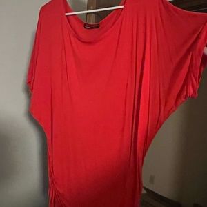 Red dolman top with side bunching